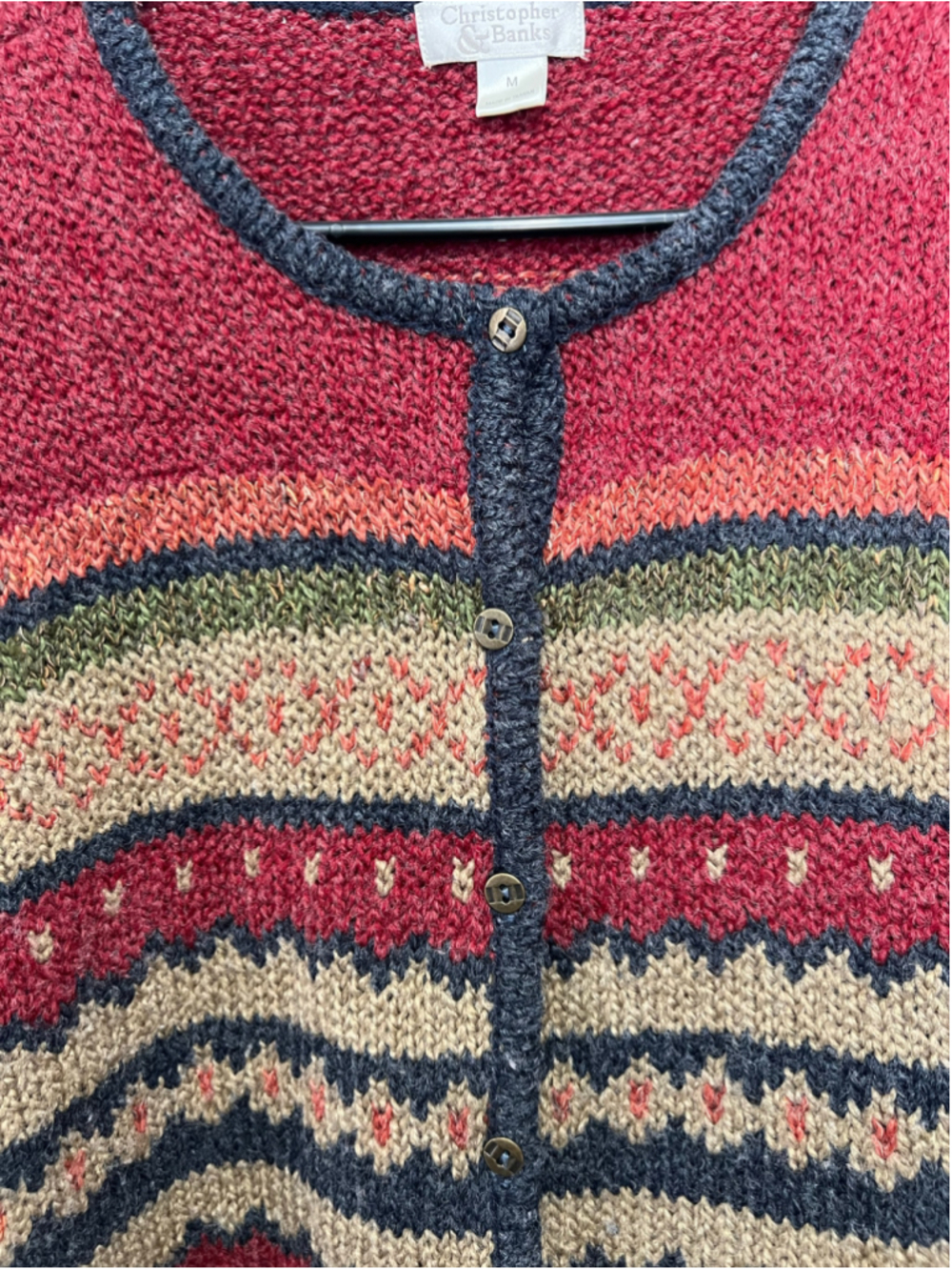 Christopher & Banks Fair Isle Cabincore Long Sleeve Button Down Cardigan Sweater - Picture 4 of 6